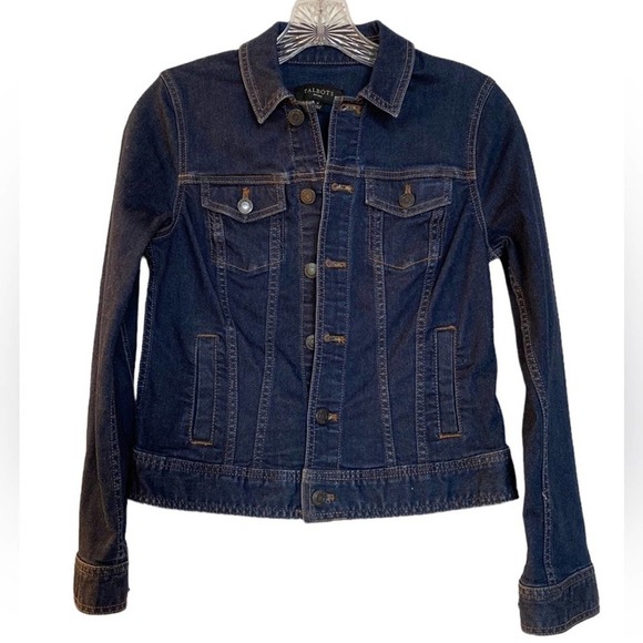 Talbots Jean denim jacket front pockets metal buttons banded bottom size P
C b - Picture 2 of 15